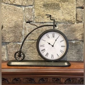 Clock 14x18” Lrg Analog Bicycle Vtg country Brown Roman Mantle Table Metal wall